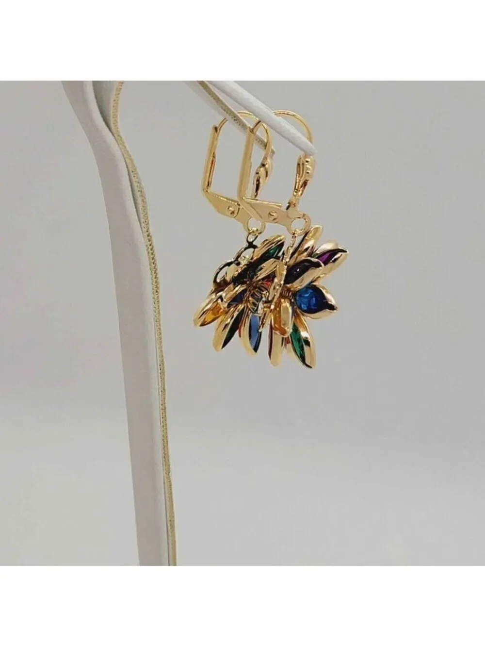Brazilian 18k Gold Filled Multi Color Flower Earrings